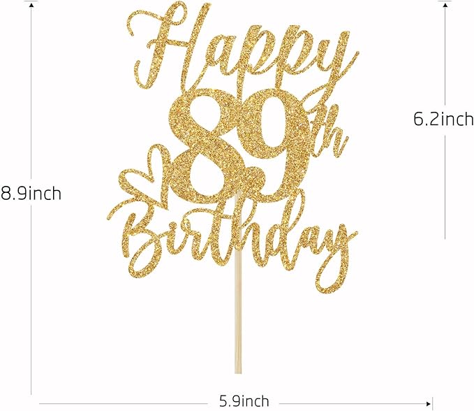 Happy 89th Birthday Cake Topper, 89th Birthday Decorations for Men/Women, Cheers to 89 Years, Hello 89, 89th Happy Birthday Party Supplies Gold Glitter