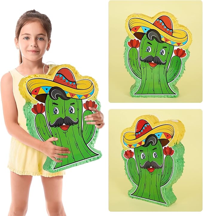 WERNNSAI Mexico Cactus Piñata - Mexican Fiesta Piñata Cinco De Mayo Party Game with Stick and Blindfold, Mexican Themed Party Family Gathering Taco Night Birthday Games