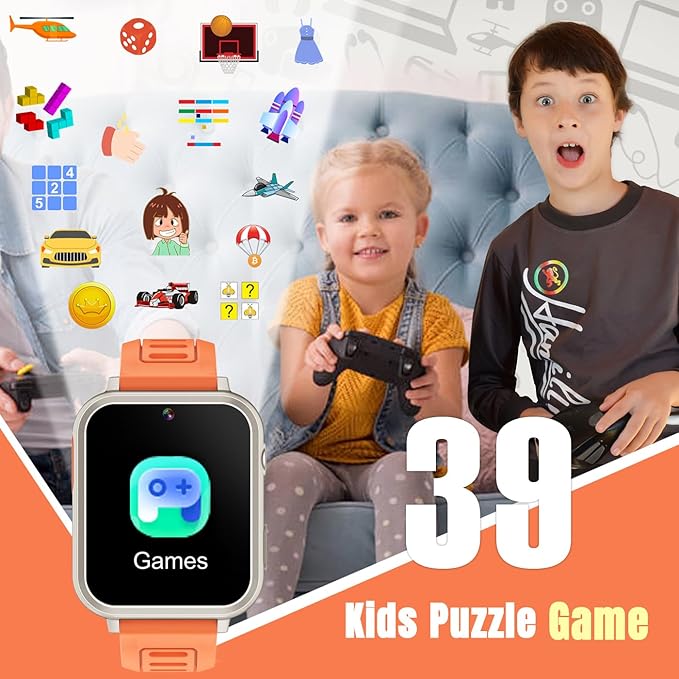 Smart Watch for Kids with 39 Puzzle Games HD Touch Screen Camera Video Music Player Pedometer Alarm Clock Flashlight 12/24 hr Kids Watches Gift for 4-12 Year Old Boys Girls Toys