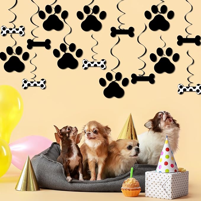 60PCS Dog Birthday Party Decorations Puppy Birthday Decorations Dog Party Hanging Swirl Dog Paw Bone Ceiling Streamers Garland Dog Themed Party Banner for Girl Boy Kids Pet Dog Baby Shower Decor