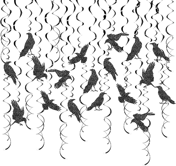 24 Pcs Crow Hanging Swirls Crow Ceiling Decorations Black Crow Party Decorations Crow Party Supplies for Crow Birthday Party Decorations Halloween Party Decorations