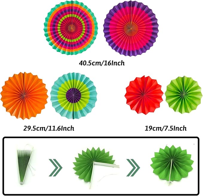 Party Decorations, Colourful Rainbow Foil Fringe Curtain Fiesta Hanging Paper Fans Pompoms Honeycomb Paper Hot air Balloon Garlands for Mexican Cinco De Mayo Taco Birthday Party Supplies