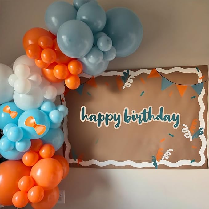 Orange And Blue Balloons, 50PC 12 Inch Dusty Blue Ivory White Macaron Orange Bow Print Balloons for Birthday Baby Shower Wedding Party Decorations