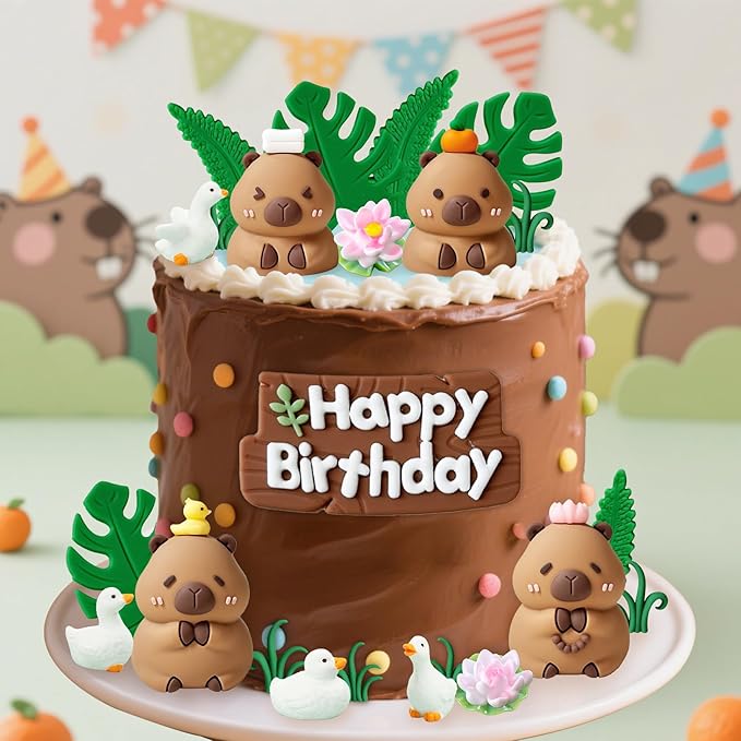 Knana 25Pcs Capybara Cake Toppers Capybara Figurine Birthday Cake Decorations with Duck Cake Topper for Capybara Baby Shower Birthday Party Supplies