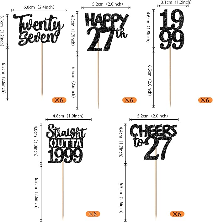 30PCS Black 27th Birthday Cupcake Toppers Glitter Twenty Seven Happy 27th Straight Outta 1999 Cupcake Picks for Cheers to 27 Years Birthday Wedding Anniversary Party Cake Decorations Supplies