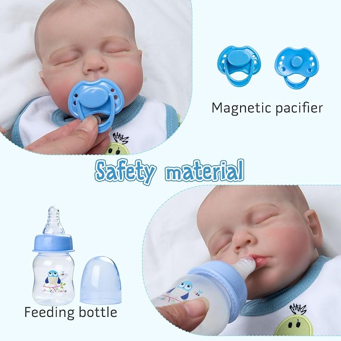 Reborn Baby Doll Clothes 12 Pcs Dinosaur Outfits Accessories for 17-22 Inch Babydolls Reborn Baby Boy Accessories Doll Bassinet Soft Crib Bed with Diaper Bottle Pacifier