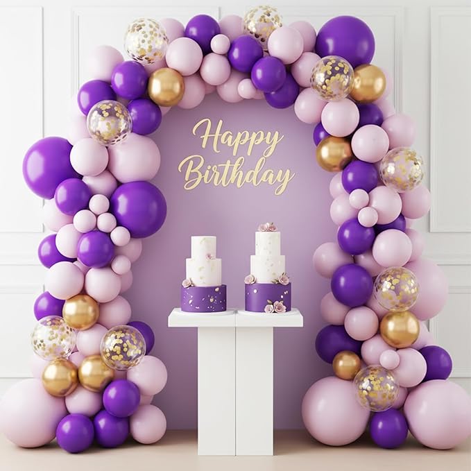 RUBFAC Dark Purple Balloons 129pcs Different Sizes Pack of 18 12 10 5 Inch, Latex Royal Purple Balloon Garland Arch Kit for Wedding Masquerade Birthday Party Decorations