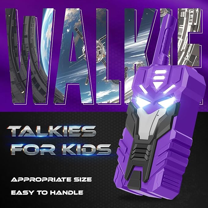 Purple Doomlord Walkie Talkies for Kids 2 Pack Transform Robot - 2500 FT Range, Cool Eyes Lighting, Birthday Gifts for 3-12 Year Olds, Outdoor Camping Toys for Toddlers & Boys Girls