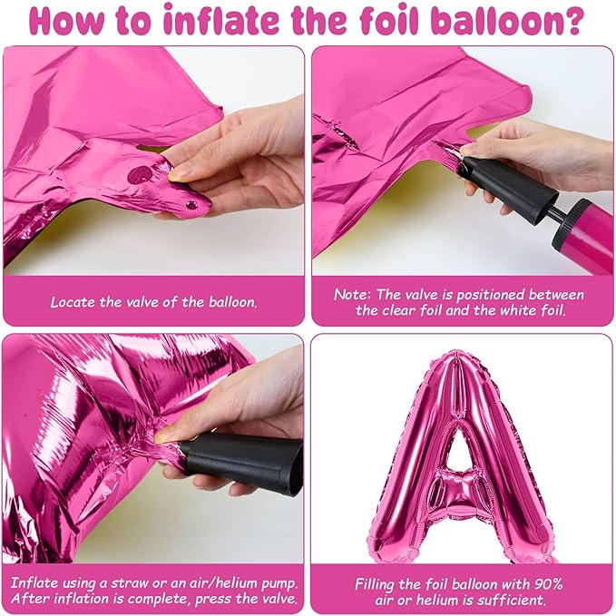 29PC Hot Pink Happy Birthday Balloon Banner, 16 Inch 3D Letter Banner Sign, Pink Hot Pink Metallic Balloons 18 Inch Star Heart Foil Balloons for Women, Girls Party Decorations