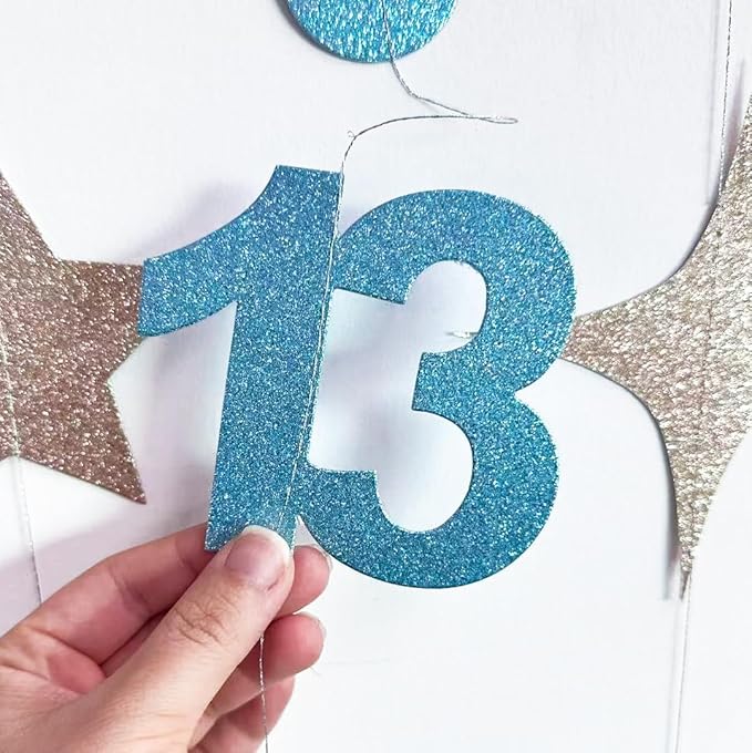 Champagne Gold Blue 13th Birthday Decorations Number 13 Circle Dot Star Garland Streamer Banner Backdrop for Girls Boys Official Teenager Cheers to 13 Years Old Happy 13th Birthday Party Supplies