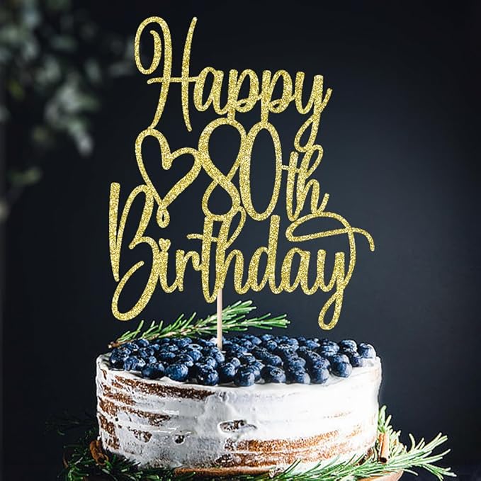 Gold Glitter Happy 80th Birthday Cake Topper - Cheers to 80 Years Cake Topper, 80 & Fabulous Cake Decoration for Hello 80th Birthday Anniversary Party Cake Decorations Supplies