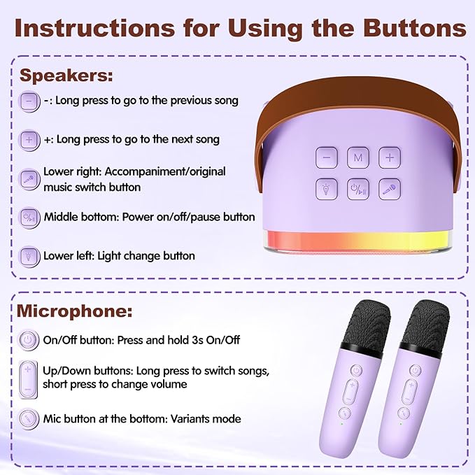 Mini Karaoke Machine with 2 Microphones, Singing Toys for Ages 3, 4, 5, 6, 7, 8 +, Best Gift for Birthday, Party, Christmas | Karaoke Machine for Kids Adults (Purple)