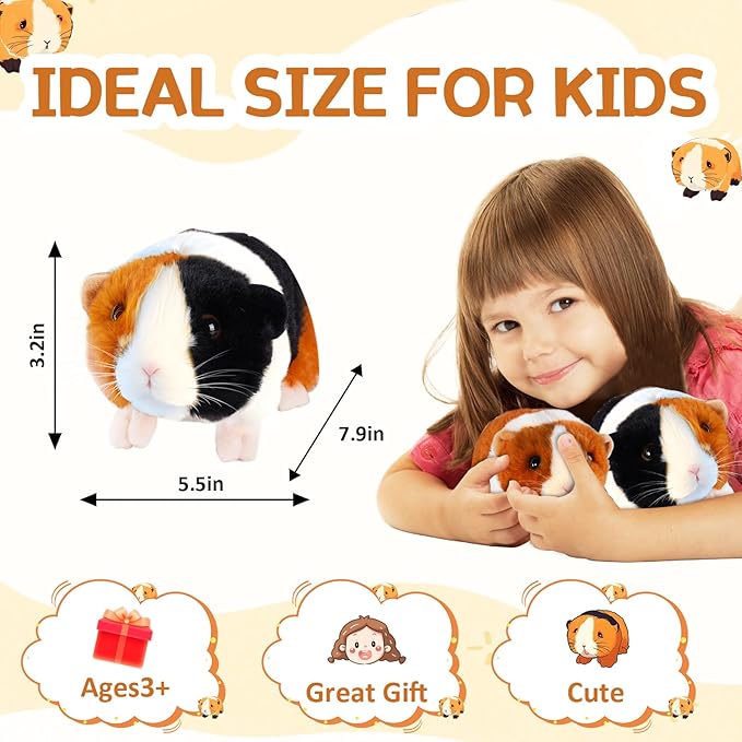 Guinea Pig Stuffed Animal, Cute Guinea Pig Plush for Kids, Realistic Stuffed Animals Small Live Animals Toys for Boys Girls Children's Christmas Birthday Gifts(Grey)