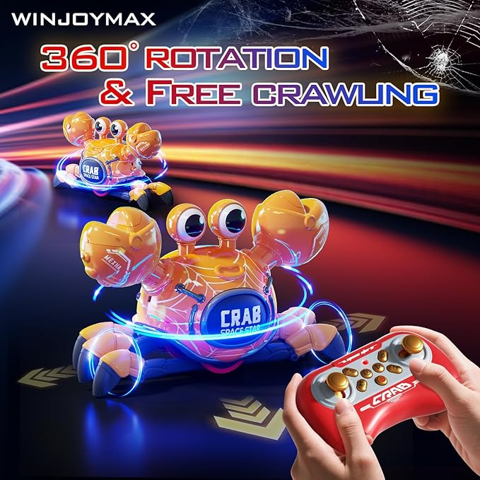 Remote Control Robot Crab Toy,Rechargeable With LED Lights And Music, Fast Crawling 360-Degree Stunt Rotation, 2.4GHz RC Robot Toys, 3 4 5 6 7 8 9 10 Birthday Gifts For Boys And Girls（Yellow)