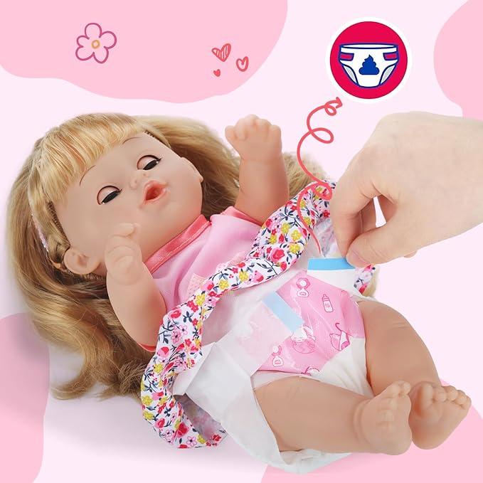 GAGAKU 12 Inch Baby Doll with Hair - Full Vinyl Baby Doll for Girls Ages 3-6 Years, First Baby Doll Playset with Accessories for Toddlers 1-3