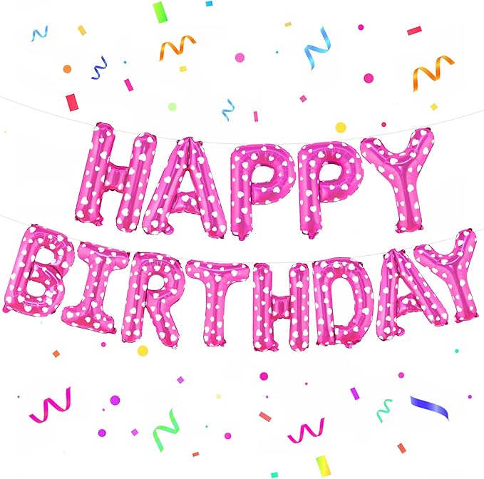 KatchOn, Pink Happy Birthday Banner Balloons - 16 Inch | Foil Polka Dot Happy Birthday Balloon Banner For Birthday Decorations | Pink Party Decoration
