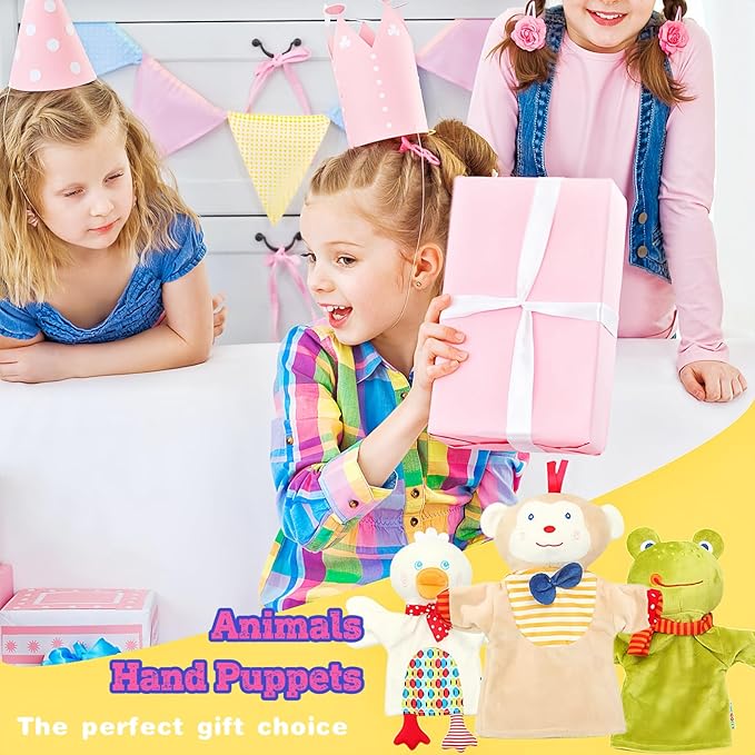 Frog Plush Hand Puppet Toys, Kawaii Animal Hand Puppets for Kids and Toddlers Ages 3-5 4-8, Funny Frog Plushies, Animal Themed Role Play, Birthday Gift, Prize Box Toys for Kids Classroom