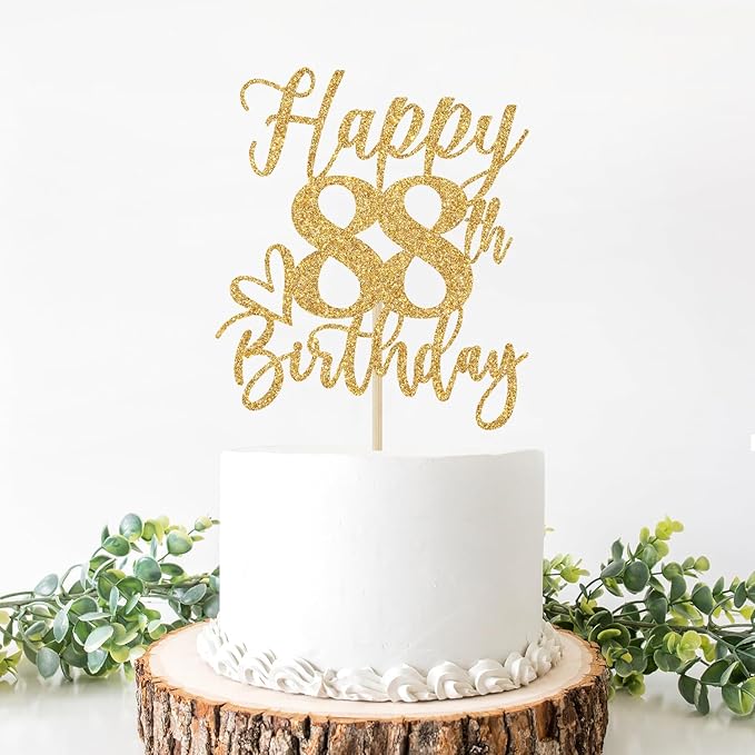 Happy 88th Birthday Cake Topper, 88th Birthday Decorations for Men/Women, Cheers to 88 Years, Hello 88, 88th Happy Birthday Party Supplies Gold Glitter