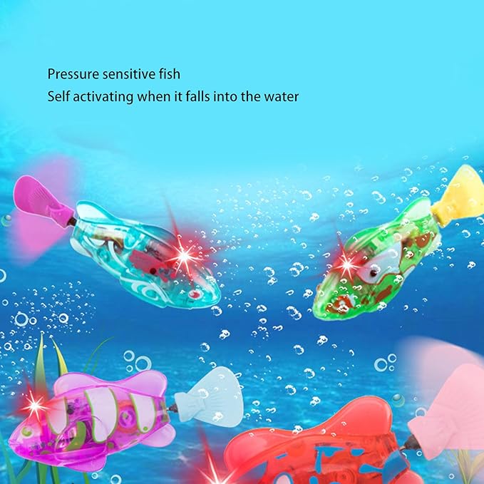 4PCS Robotic Swimming Fish with Flashing Lights, Water Activated Robot Fish Electronic Cat Toy