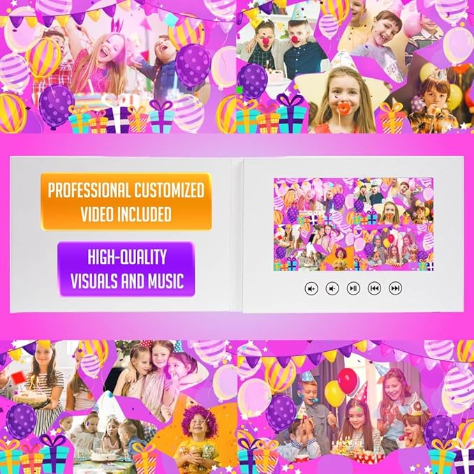 Birthday Video Card for Boys & Girls – Custom Greeting with Your Photos – Animated Slideshow – 7-Inch IPS Screen, 256MB, Rechargeable, Ready-to-Play Gift Experience