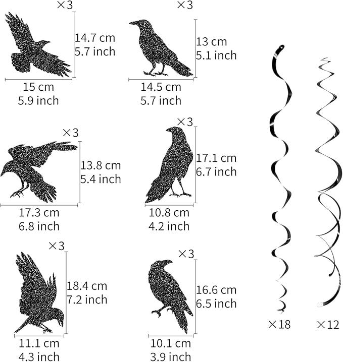 24 Pcs Crow Hanging Swirls Crow Ceiling Decorations Black Crow Party Decorations Crow Party Supplies for Crow Birthday Party Decorations Halloween Party Decorations