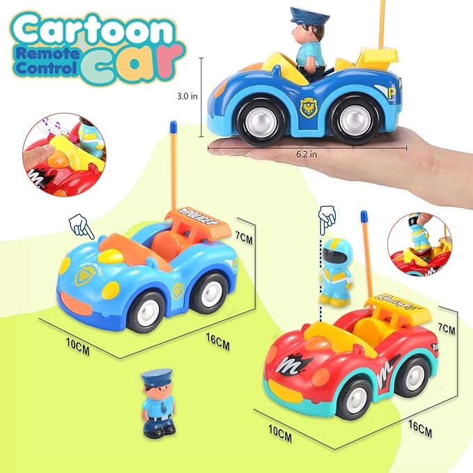 Haktoys Remote Control Cars for Toddlers, 2 Pack Police & Race Car Toy Set with Different Frequency for 2 Player Racing, Toddler Remote Control Car Toys for Boys and Girls