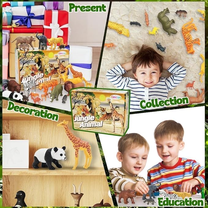 24Pcs Safari & Zoo Animals Figures, Realistic Plastic Animal Toys Set for Kids 1 2 3, Educational Jungle Animals Figures Playset, Party Supplies Birthday Gifts for Toddlers Boys Girls
