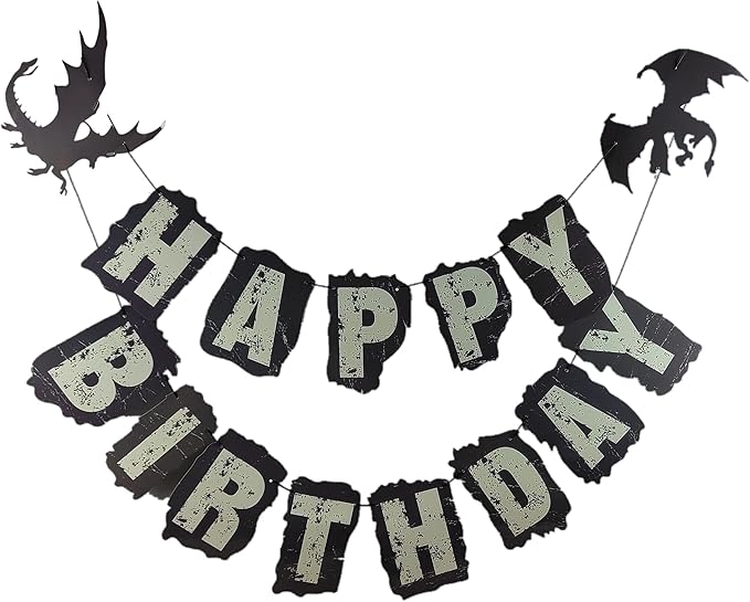 Dragon Themed Happy Birthday Banner Game of Throne Banner Dragon Knight Party Decors for Medieval Theme Fairy Tale Fantasy Birthday Baby Shower 1st Birthday Party Supplies
