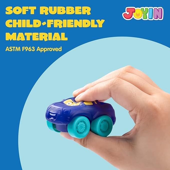 JOYIN Cartoon Cars, Soft Rubber Toy Car Set, Mini Vehicles, Bath Toy Car for Toddlers, Christmas Great Gift for Boys and Girls, Summer Beach and Pool Activity, Party Favors for Kids, Easter Basket