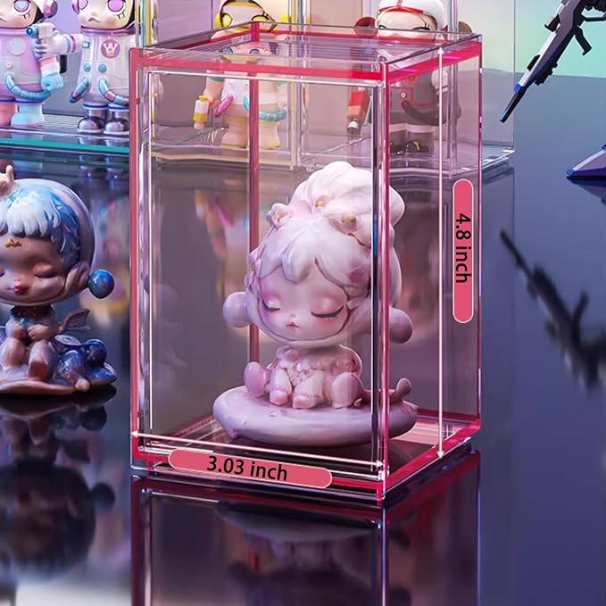 3 PCS Acrylic Display Boxes Colorful Figures Display Case for Funko Pop Figures, Stackable Blind Box Fully Assembled Dustproof Storage Organizer Box for Lego Collectibles Action Figures Pop Mart