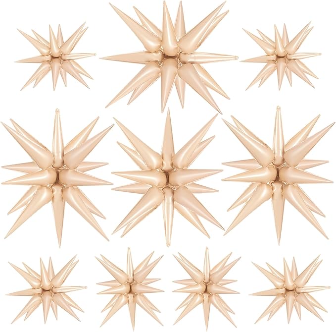 10 Pcs Caramel Star Balloons Explosion Starburst Balloon Foil Cone Balloons Magic for Birthday Wedding Anniversary Party Backdrops Decorations Supplies, 6 Pcs 22Inches and 4 Pcs 27Inches