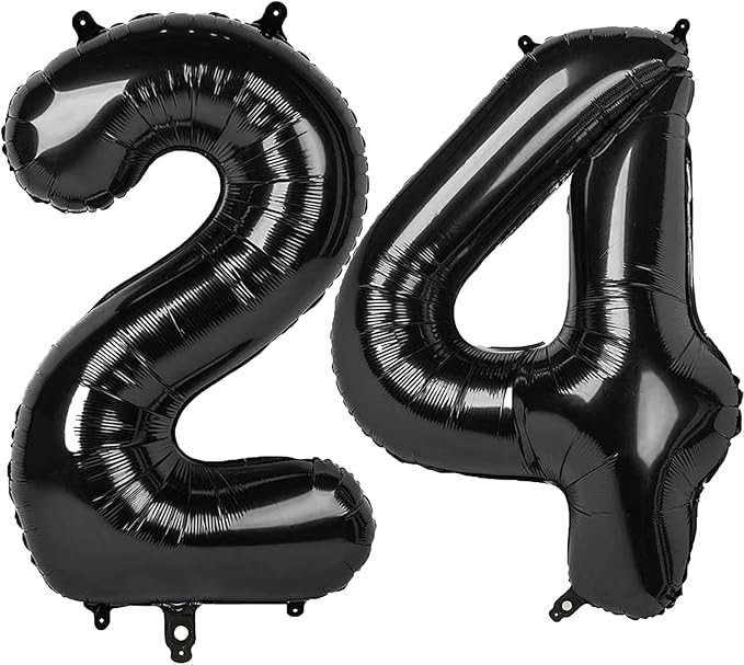 40 Inch Black Number 24 Digital Balloon,Jumbo Mylar Foil Helium Balloon for 24 Balloons for Birthday Party,Wedding Anniversary Party Decorations