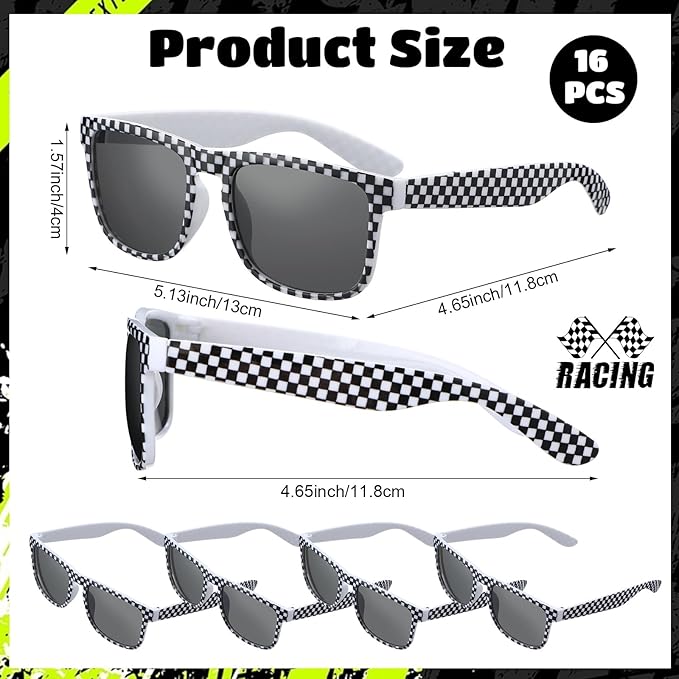 32 Pcs Race Car Party Favors Set 16 Black and White Checkered Favor Boxes and 16 Checkered Sunglasses Gift Boxes for Race Car Party Birthday Decorations