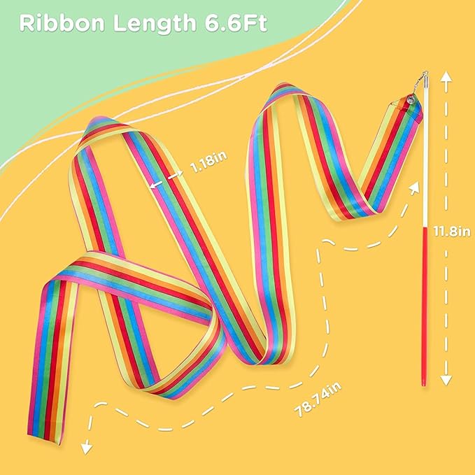 50PCS Rainbow Dance Ribbons Party Favors for Kids Circus Carnival Rhythmic Gymnastics Ballerina Birthday Party Streamers Decoration, Kids Ribbon Silks Sticks Wands for Girls
