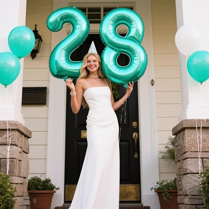 40 Inch Giant Teal Blue Foil Number 8th 18th 28th Birthday Balloons Teal Digit 8 Balloons for Men Women 80th Anniversary Party Decorations Supplies