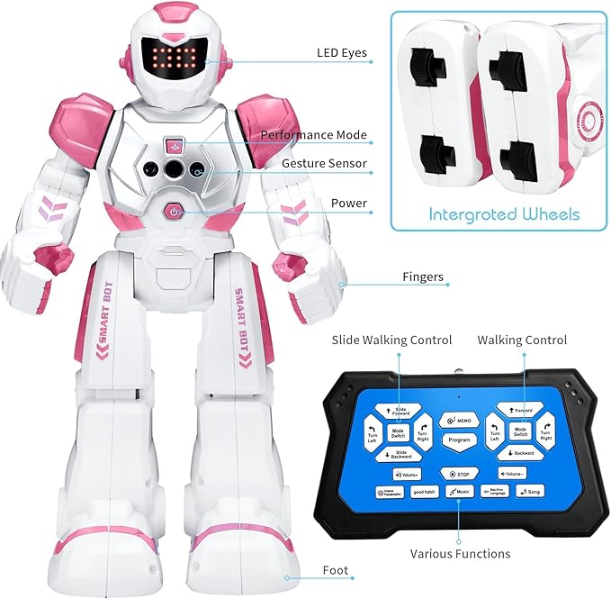 KingsDragon Robots Toy for Kids, RC Gesture Sensing Toy, Interactive Walking Singing Dancing Robot Birthday Presents for Boys Girls Age 6 7 8 9 Years Old,Pink