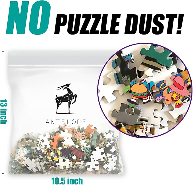 ANTELOPE 3 in 1 1000 Piece Puzzle Bundle - Dog Park, Drive in Movie, Roller Coaster - 1000 Piece Jigsaw Puzzle, Cartoon Style, 15 Years and Up