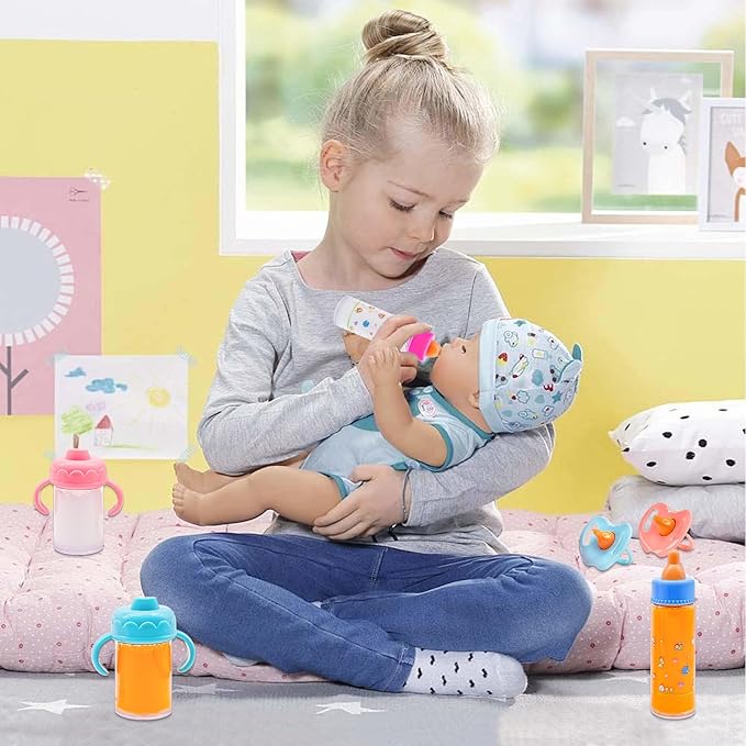 15 PCS Baby Doll Accessories Magic Bottle Set,Pretend Play Feeding Toys,Doll Feeding Set with Package for Kids,Girls,Party,Gift