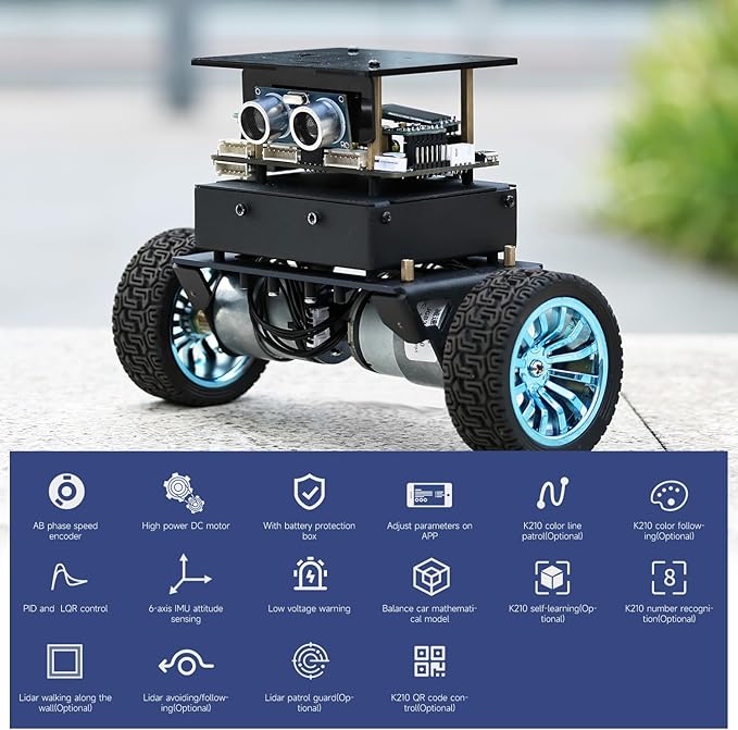 Yahboom STM32 2wd Self-Balancing Robot,Two-Wheeled Intelligent Robot Chassis Kit,PID Obstacle Avoidance Encoder Motor (Standard Kit)
