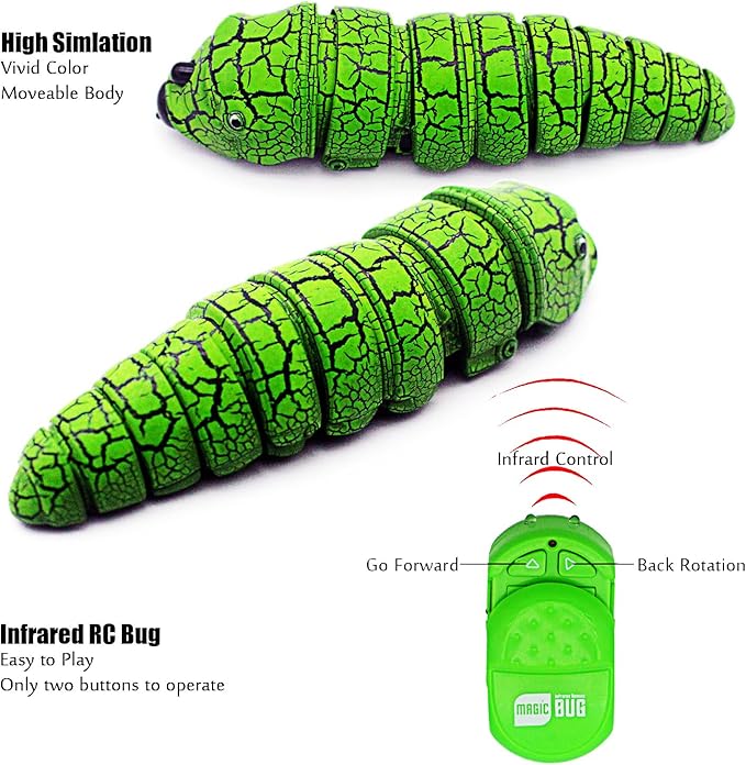 Tipmant RC Bug Remote Control Worm Realistic Caterpillar Inchworm Electronic Animal Toys Fake Insect Car Vehicle Kids Birthday Gifts (Green)
