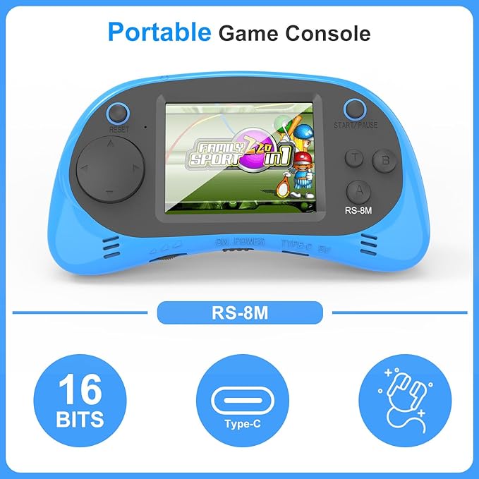 Handheld Games for Kids -16 Bit Retro Video Game with 220 HD Electronic Games - 2.5'' IPS Portable Travel Game Gifts for Boys Girls Ages 4-12 (Blue)