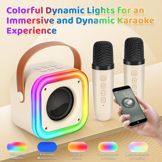 Mini Karaoke Machine for Kids, Girl Toys Gifts, Kids Karaoke Wireless Microphone for 4,5,6,7,8,9,10,11,12 Years Old Boys and Girls Christmas Party Gifts Toys (Beige)