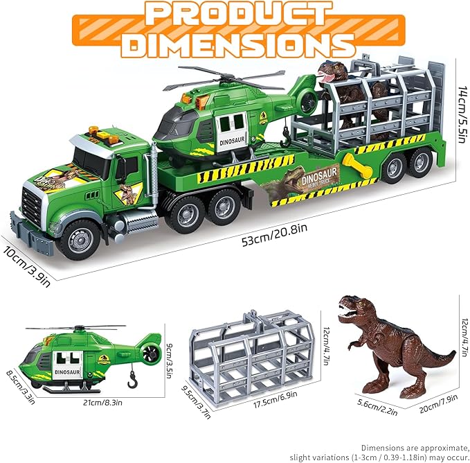 Carrier Dino Truck Kids Toys,21" Semi Truck Toy with Helicopter & Dinosaur Toy with Lights & Sounds,Large Friction Powered Vehicles for Toddlers Age 3 4 5 6 7,Christma Birthday Gifts for Boys Girls