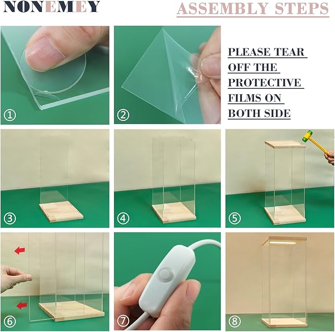 NONEMEY Acrylic Display Case with Led light for Lego 76191 76223，Assemble Clear Acrylic Display Case Stand Dustproof Protection Showcase Organizer Box for Action Figures (6.3x7.5x14.5inch, 16x19x37cm)