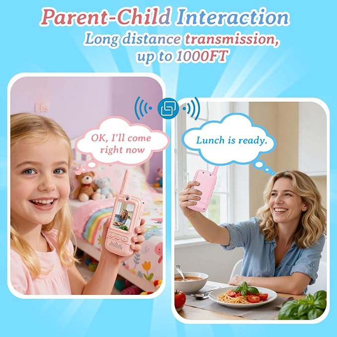 Video Walkie Talkies for Kids Rechargeable Walkie Talkies Long Range with Emoji Chat and Photo Functions Multifunctional Indoor Outdoor Toys for Kids Christmas Birthday Gifts (Pink)