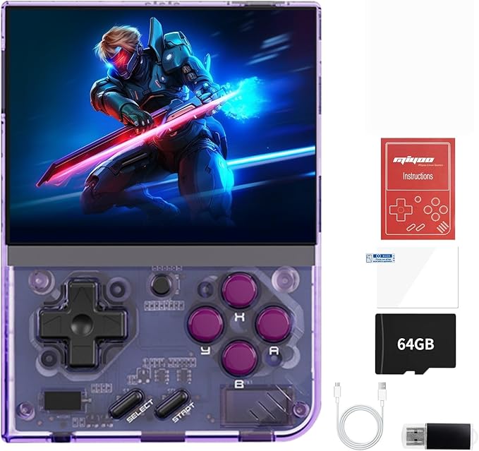 Miyoo Mini Plus,Handheld Retro Game Console 64GB,3.5-inch 640*480 IPS Screen 3000mAH Battery with Storage Case Casual Game Console Video Games Consoles(Purple)