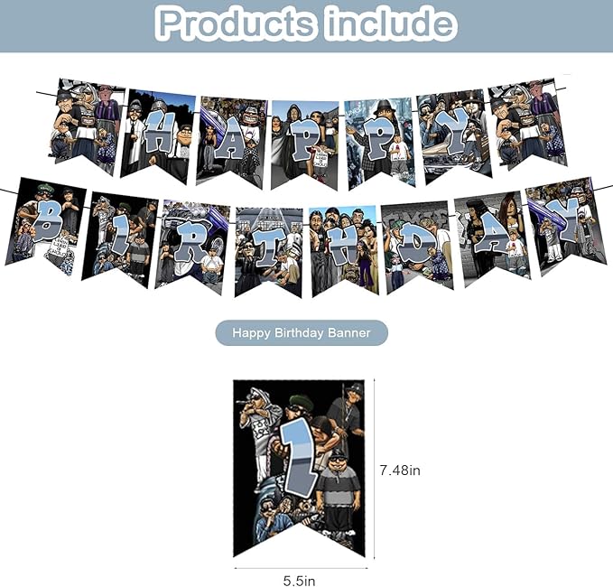 Homies Birthday Party Decoration Set - Theme Banner, Cake Topper, Latex Balloons for Fans Party Supplies, Blue