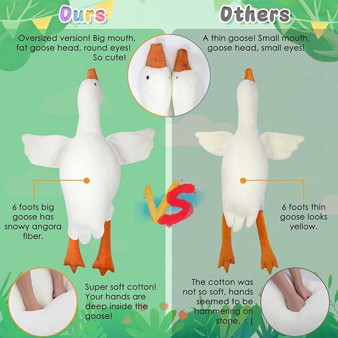 CottonStar Goose Stuffed Animal 75 Inch Plush Toy, 6 Foot Giant Duck Plush, Super Soft Huge Plushies Pillow Hugging, Gift for Kids and Friends, White