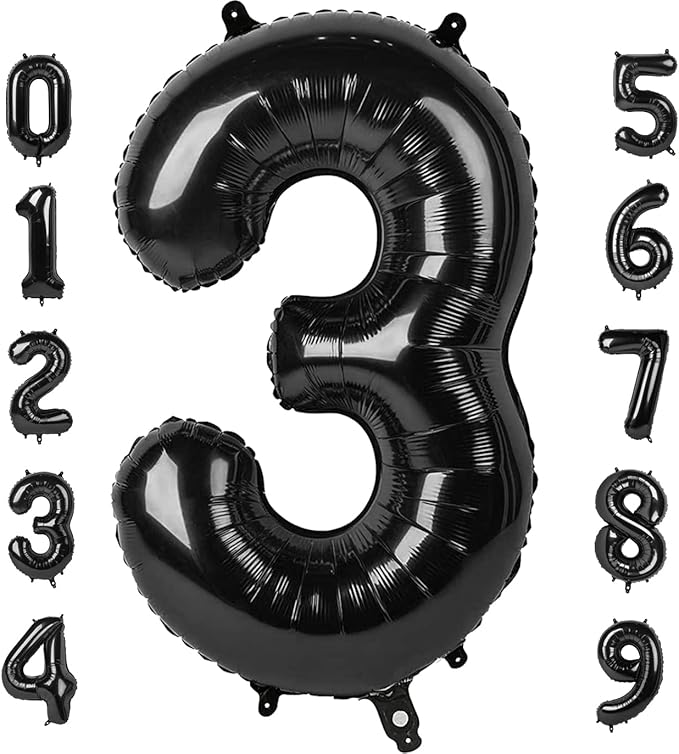 Numbers Balloon 3, 40 Inch Large Black Balloon for Three Year Old Birthday Decor, 3 13 30 31 Birthday Party Decorations for Wedding Supplies