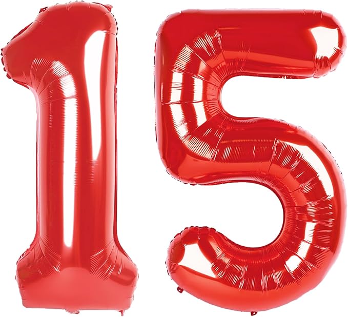 40 Inch Red Number 15 Digital Balloon,Jumbo Mylar Foil Helium Balloon for 15 Balloons for Birthday Party,Wedding Anniversary Party Decorations